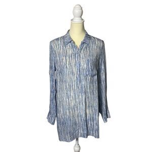 Nanette by Nanette Lapore Blue Striped Button Front Tunic Blouse Women's Size M